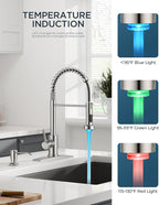 FORIOUS LED Kitchen Faucet with Soap Dispenser, Brushed Nickel Stainless Steel Traditional Spring Commercial Pull Out Sink Faucet with Pull Down Sprayer for Laundry RV Camper Bar Farmhouse