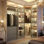 Corner Closet System with 3 Drawers, Corner Closet Organizer System with 13 Shelves & 3 Hanging Rods, 63.2"L * 39.2"W Reversible L Shaped Walk-in Closets, Load 2000+LBS, Grey