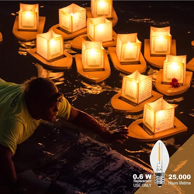 C7 0.6W 2700K Featuring Standard E12 LED Bulb Candelabra Base Replacement Night Light 6 Pack