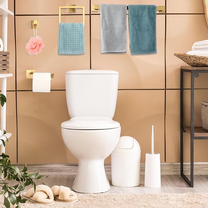 Gisafai 10 Pcs Bathroom Hardware Accessories Set 23.6 Inch Bath Towel Bar Kit Stainless Steel Bathroom Hardware Set Towel Racks Ring Hooks Paper Holder for Wall Mounted (Gold)