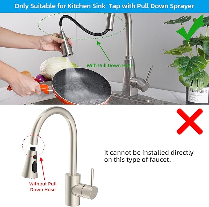 Hibbent 3-Function Pull Down Kitchen Faucet Head Replacement with 12 Adapters, NSF/ANSI/CAN 61 & CUPC Certified Sink Spray Nozzle, Compatible with Moen, Delta, Kohler Faucets, Brushed Nickel