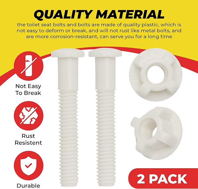 Qualihome Plastic Toilet Seat Screws Replacement - Durable Toilet Nuts - Bolts for Toilet - Toilet Screw Plastic Hardware - Easy Install for Toilet Lid