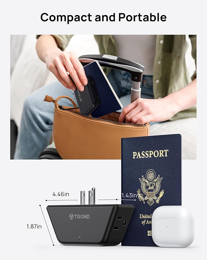 TROND Multi Plug Outlet Extender - Surge Protector Outlet Splitter with 4 Grounded Sockets, Angled Wall Plug Adapter, 900J, Multiple Wall Expander for Bathroom Kitchen Travel Dorm Room, Black