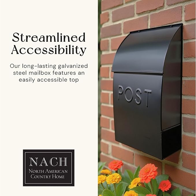 NACH Mailboxes for Outside Wall Mount, 15 x 10 x 4 inches, Black Wall Mounted Mailbox and Newspaper Holder, Waterproof Mailbox for Door - The Milano Mailbox