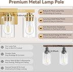 3-Light Bathroom Light Fixtures, 19" Modern Vanity Lights Over Mirror with Clear Glass Shades, Gold Light Fixture, Classic Wall Light Fixture for Mirror Living Room Cabinet Bedroom Porch