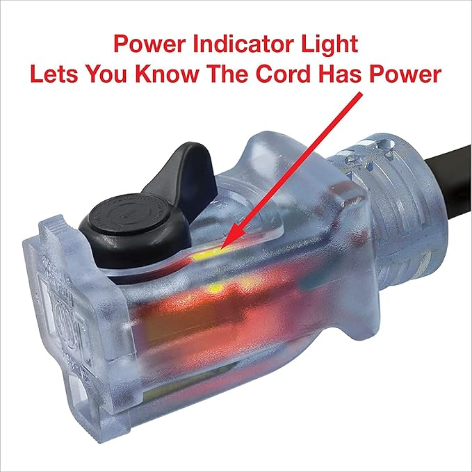 Clear Power 16 Gauge 3Prong Cords (16/3 SJTW & Cord Storage Wheel, Black, 80 ft - w/Wheel)