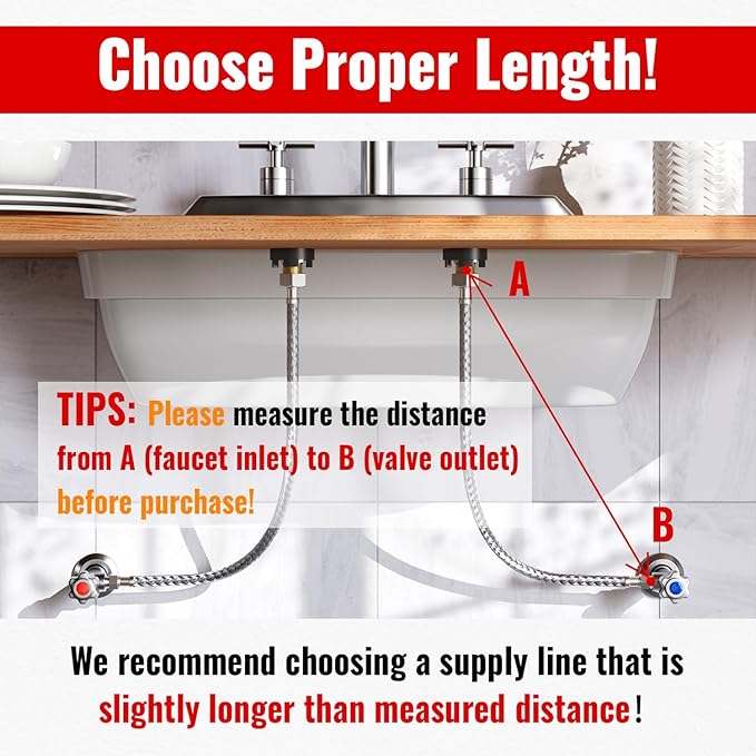 (2 Pack) SUNGATOR 20 Inch Faucet Supply Lines, 3/8" Female Comp Thread x 1/2" FIP Thread Sink Hose, 20" Stainless Steel Braided Faucet Supply Line for Bathroom, with 2 Wrenches and 1 Sealing Tape