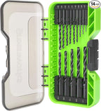 Greenworks 14 Pcs Black Oxide Drilling Bit Set,135 Degree Split Point, Black Oxide Coated, For Plastic, Wood and Metal