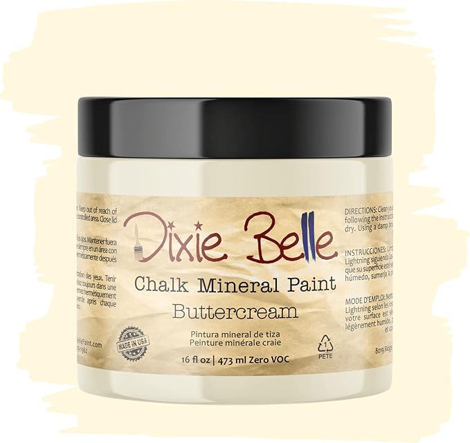 Dixie Belle Paint Company Chalk Finish Furniture Paint - Buttercream (16oz) - Matte Creamy White Chic Chalk Mineral DIY Furniture Paint