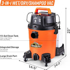 Armor All 6-Gallon* 5.5 Peak HP† 3-in-1 Wet/Dry/Upholstery Shampoo Vacuum Cleaner – VK609PFR 0901