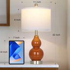 22" Modern Double Gourd Ceramic Table Lamps Set of 2, Red Bedside Lamps for Living Room, Contemporary Nightstand Desk Lamps for Bedroom End Table Home Office Decor(2 LED Bulbs Included)