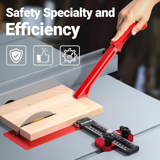 Preciva Thin Rip Jig & Push Stick - Aluminum Alloy Table Saw Jig for Repetitive Narrow Strip Cutting, Fast, Accurate Guide for Table Saws, Band Saws, Routers, Fits 3/8" x 3/4" & 1/4" x 3/8" T-slot