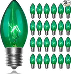 C9 Christmas Light Replacement Bulbs, 25 Pack Clear Green Christmas Light Bulbs, E17 Intermediate Base Bulb for Outdoor String Lights St Patricks Day Xmas Lights, 7Watt