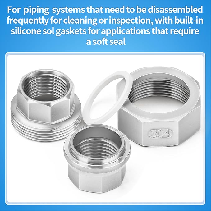 ChillWaves 304 Stainless Steel Cast Pipe Fitting, Union，1" NPT Female，Thread Adapter(2-PACK)