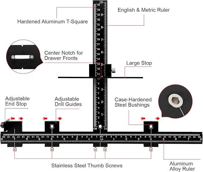 Cabinet Hardware Jig Tool - Adjustable Drill Template for Handles & Pulls on Drawers/Doors | All Aluminum Alloy with Center Punch & Carrying Bag