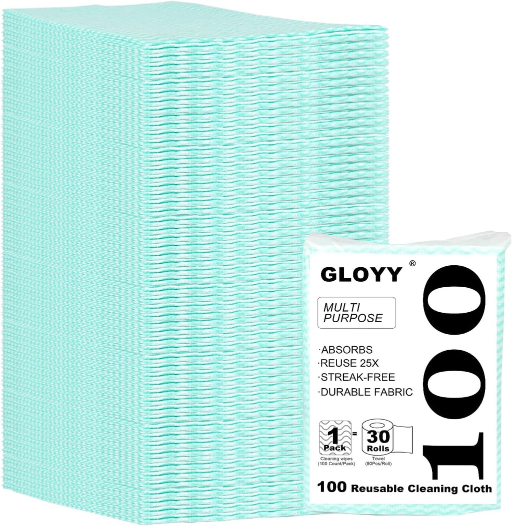 Disposable Dish Cloth and Cleaning Handi Wipes, 100ct, Multi-Use Rags for kitchen, Bathroom and Windows, Green