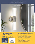 kudos Wall Sconces 16inches Brushed Nickel Vanity Light Fixtures, Modern Sconces Wall Lighting with Milk White Glass, Dimmerable 3000K/4000K/5000K for Bathroom Bedroom, KDVL13-BN