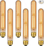 7.3 Inch E26 Led Bulb 6W Dimmable, 2200K Amber White Vintage Edison Bulbs, Equal 80 Watt T10 T9 Long Tubular Glass Light Bulb 800LM for Rustic Pendant Pipe Wall Sconces - UL Cert 6Pack