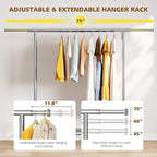 Raybee Heavy Duty Clothes Rack, Clothing Racks for Hanging Heavy Clothes 200+, Rolling Clothing Rack Load 485 LBS, Extendable & Adjustable Portable Commercial Garment Rack with Wheels