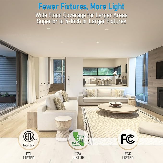 TORCHSTAR 4 Inch 5CCT LED Anti Glare LED Recessed Lights with J-Box, Narrow Trim Recessed Ceiling Light, Deep Trim Canless Downlight, Dimmable, CRI 90, 2700-5000K Selectable, ETL T24 FCC, Pack of 4