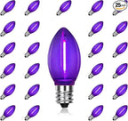 25 Pack C7 Replacement Bulbs, Dark Purple LED Halloween Light Bulbs, E12 Candelabra Base for Christmas Thanksgiving Xmas Tree Holiday Patio Outdoor String Lights Decor