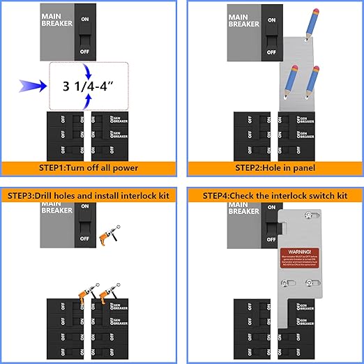 Generator Interlock Kit Compatible with Square D Vertical Main 150 or 200 Amp Breaker,3 1/4 to 4 Inch Spacing Between Main and Branch Breaker,Electrical Interlocking Panel.