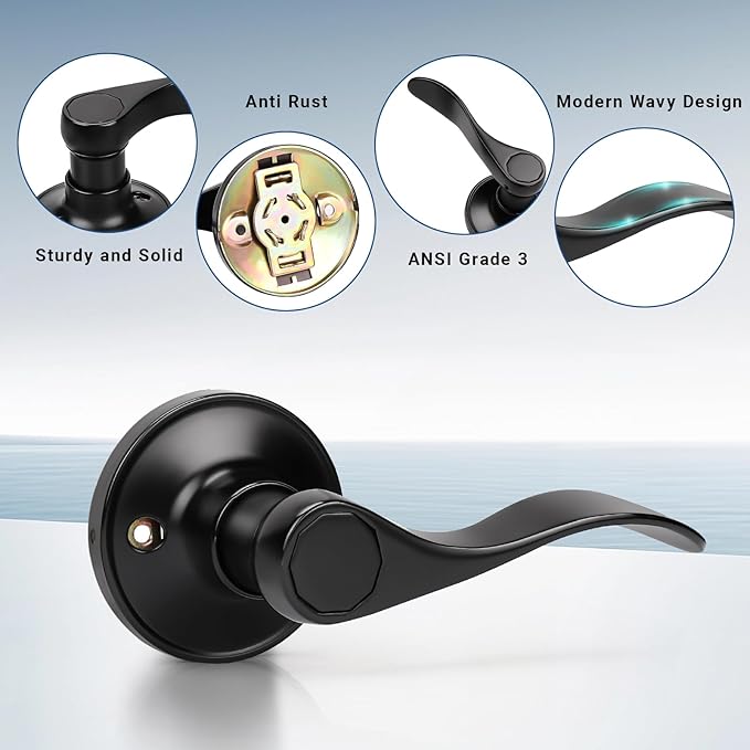 Knobonly 2 Pack Single Side Closet Door Handles, Non-Turning Right and Left Black Dummy Door Handle, Door Handle no Lock, Zinc Alloy