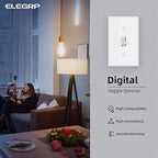 ELEGRP Digital Toggle Dimmer Switch for Dimmable LED, CFL and Incandescent Light Bulbs, Single Pole or 3-Way Toggle LED Dimmer Light Switch, Wall Plate Included, UL Listed, 6 Pack, White