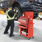 8 Drawer Rolling Tool Chest, High Capacity Tool Box with Lockable Wheels and Drawers, 2 in 1 Portable Toolbox Organizer Storage Cabinet for Garage, Warehouse, Repair Shop, Red