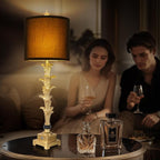 Table Lamps Set of 2 for Living Room, 3-Way Dimmable Touch Buffet Lamps with USB A+C Ports, Gold Leaf Finish Bedside Lamps with Black Linen Shades, Modern Nightstand Lamp for Bedroom Office Entryway