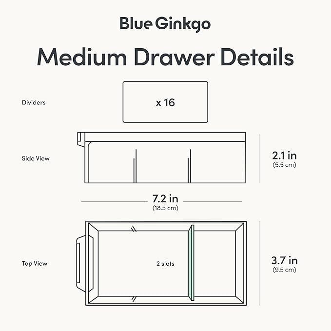Blue Ginkgo Medium 16-Drawer Cabinet – Stackable Clear Organizer for Hardware, Beads, Plastic Bricks, Office, and Craft Storage (Made in Korea, Gray)