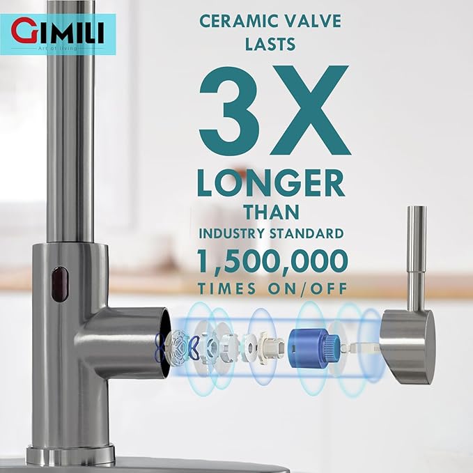 GIMILI Black Stainless Touchless Kitchen Faucet with AC Adapter, Smart Motion Sensor Hands Free Single Handle Kitchen Sink Faucet with Pull Down Sprayer