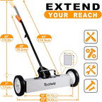 Toolwiz 18 Inches 26 Lbs Magnetic Sweeper Magnetic Pickup Tool with Wheels Telescoping Tool Holder with Quick Release Latch and Extension Handle Heavy Duty Metal Pick Up