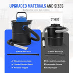 Ash Vacuum Cleaner -3.2 Gallon Fireplace Ash Vac with 800w Powerful Hose Non-Woven Dust Separator | Dry Stove Vacuum for Fireplaces Pellet Grill Wood Stove Fire Pits Blue