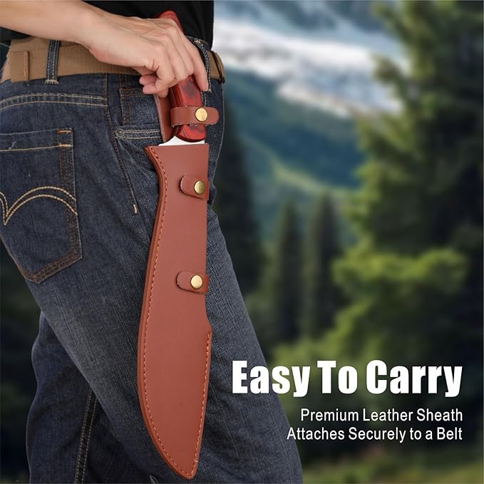 REAT Machete Heavy Duty with Leather Sheath,19-inch Full Tang 420 Stainless Steel Blade with Wood Handle,Machetes for Yard Work, Cutting Trees,Camping,Hunting