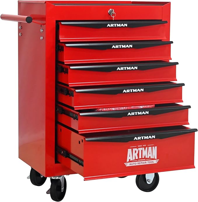 6-Drawer Steel Rolling Tool Cart with Wheels & Handle, Heavy-Duty Tool Chest Storage Cabinet for Garage and Workshop