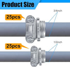 Blulu 50 Pcs Cable Connectors, Clamp Type Cable Connectors Conduit Clamp for Electric Wires Metallic Conduit Protect Cables Silver Zinc(3/4 Inch, 1/2 Inch)