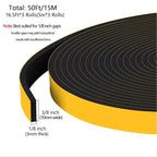 Strong Adhesive Weather Stripping Door Seal for Insulating Door Frame, Window, Weatherproof Soundproof Weather Stripping for Doors, Windproof Foam Seal Tape(3/8 in x 1/8 in x 50Ft)