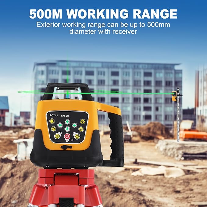Automatic Self Leveling Rotary Laser, 1650ft Green Beam Laser Level with Receiver Remote Control, 360 Rotating Horizontal Vertical Transit Level (Rotary Laser Level Kit)