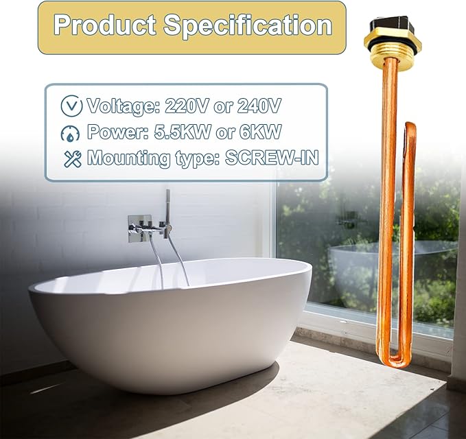 Upgraded HE 55220 Water Heater Element, For Ecosmart ECO POU 6, ECO 8, ECO 11, Rheem, Eemax, Richmond Electric Tankless Water Heaters, Replace 60208 Heating Element, 5.5KW 220V or 6KW 240V, 1 Pack