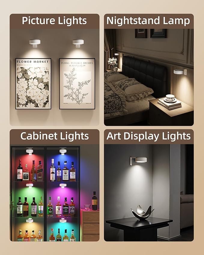 EZVALO Picture Lights for Wall with Charging Station, Rechargeable Battery Magnetic Poster Lights with 3 Color Temps & 12 RGB, Remote Dimmable Timer, Wall Decor Light for Art Display (6 Pack)