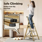 Taranta 3 Step Ladder, Portable Folding Ladder with Wide Pedal, Lightweight Aluminum Step Stool with Convenient Handgrip, 330 lbs Capacity Stepladder for Home, Office - Gold