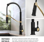 KRAUS Torak Pull Down Kitchen Faucet in Spot-Free Brushed Brass/Matte Black with Commercial Style Spring Spout, 2 Function Sprayer, Pre-Attached Water Lines, and Mounting Hardware, KPF-2635SFBBMB