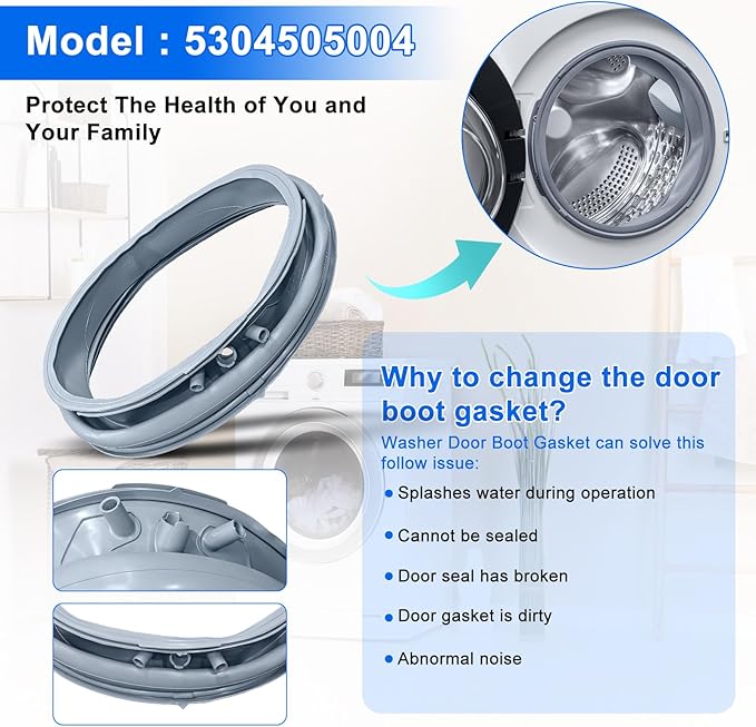 Upgraded 5304505004 Compatible with Electrolux Washer Door Boot Seal EFLS517SIW0 EFLS617SIW0 EFLS617STT0 EFLS627UTT1 ELFW7637AW1 EFLS527UIW1 for Frigidaire Washer Door Gasket 5304516744 5304505239
