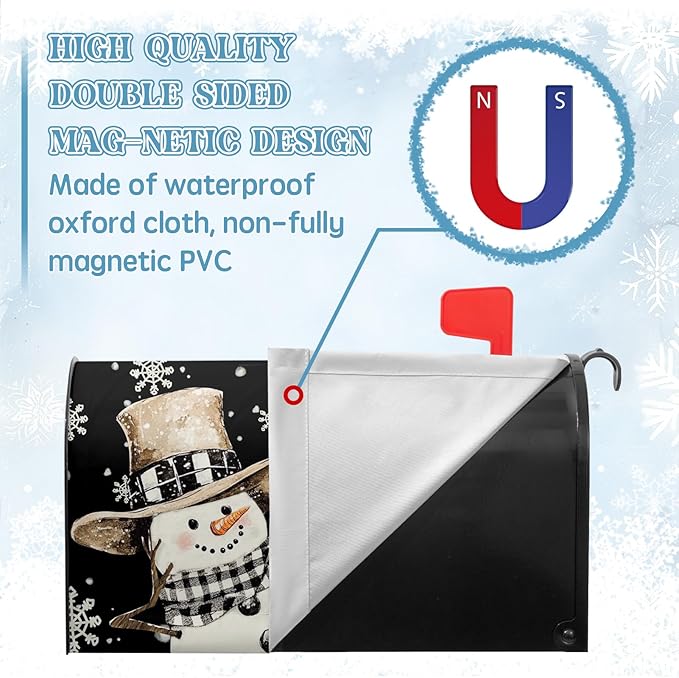 Winter Snowman Mailbox Cover Magnetic Large Size 25.5 x 21 Christmas Holiday Snowflakes Oversized Post Letter Box Wraps Decor for Outside Garden Yard Outdoor Decorations