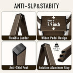 3 Step Ladder,Aluminum Folding Step Stool for Adults,Step Ladder with Wide Anti-Slip Pedal,330 lbs Capacity for Home,Office,Kitchen,Library(Walnut)