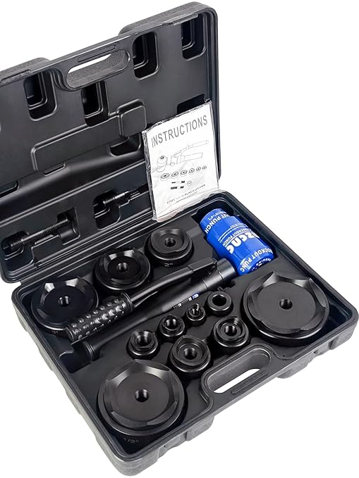 AMZCNC Hydraulic Knockout Hole Punch Driver Kit 1/2 to 4 inch Electrical Conduit Hole Cutter Set KO Tool Kit Metal Sheet Puncher (12TON(1/2"~4"))