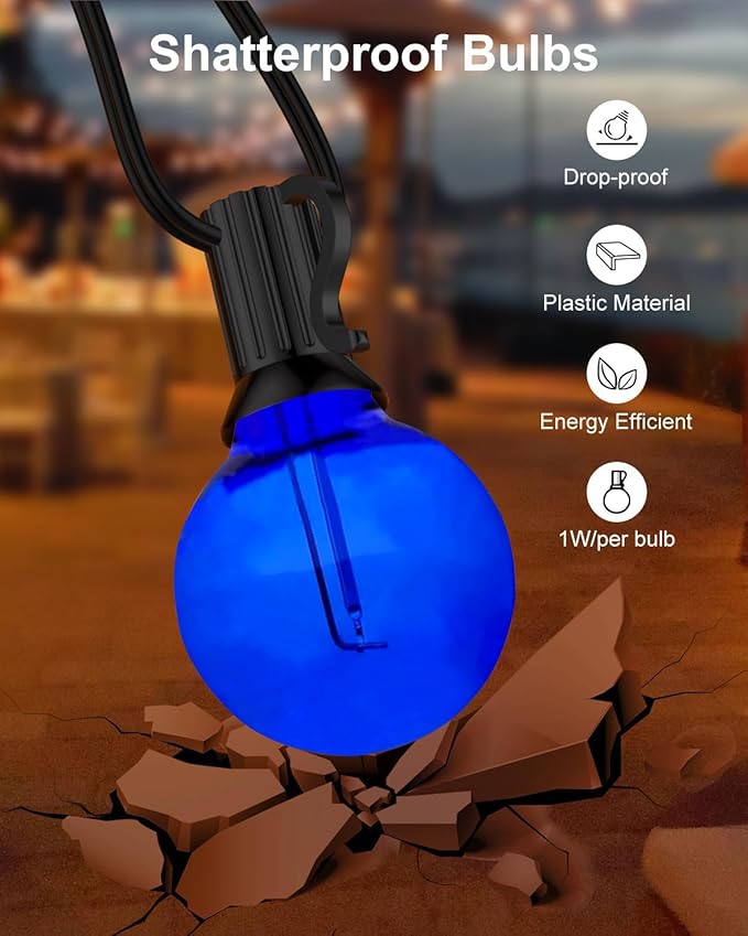 10 Pack G40 Blue Led Replacement Bulbs,E12/C7 Candelabra Base,1 Watt Shatterproof Colored Bulbs for Christmas Halloween Outdoor Indoor Decor (Blue)