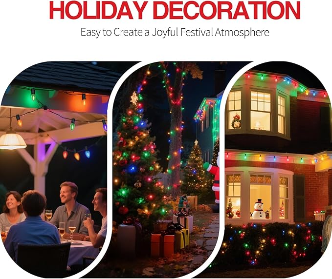 12Pack C7 Replacement Bulbs, Multicolor LED Christmas Light Bulbs for Outdoor String Lights, Patio Wedding Party Decor with E12 Candelabra Base