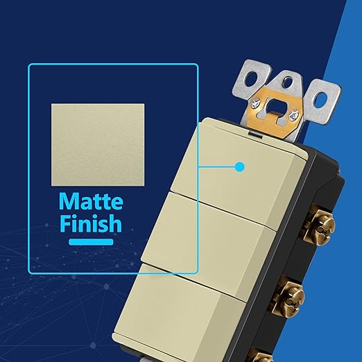 LIDER Minimalist Design Matte Finish Lighted Triple Switch with Screwless Wall Plate, Combination Frameless Decorator Switch with Locator Light, Ground Terminal Single Pole, 15A 120V, UL Listed, Ivory